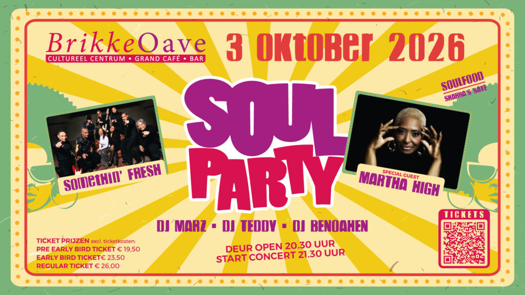 Poster van de Soul Party op 3 oktober 2026 in de Brikke Oave in Brunssum.