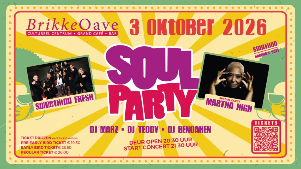 Poster van de Soul Party op 3 oktober 2026 in de Brikke Oave in Brunssum.