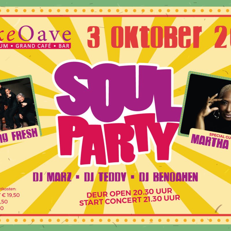 Poster van de Soul Party op 3 oktober 2026 in de Brikke Oave in Brunssum.