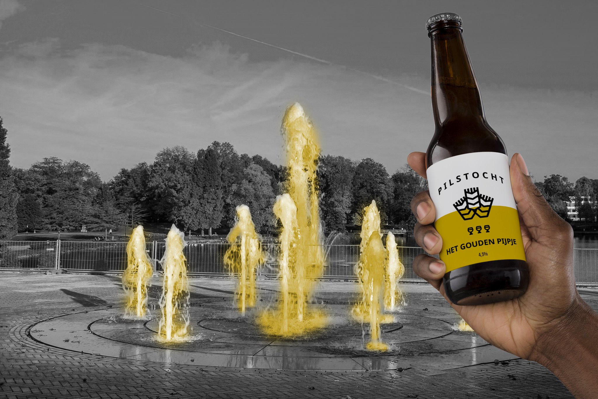 Pilstocht Brunssum Het Gouden Pijpje kroegentocht met groep mensen en bier