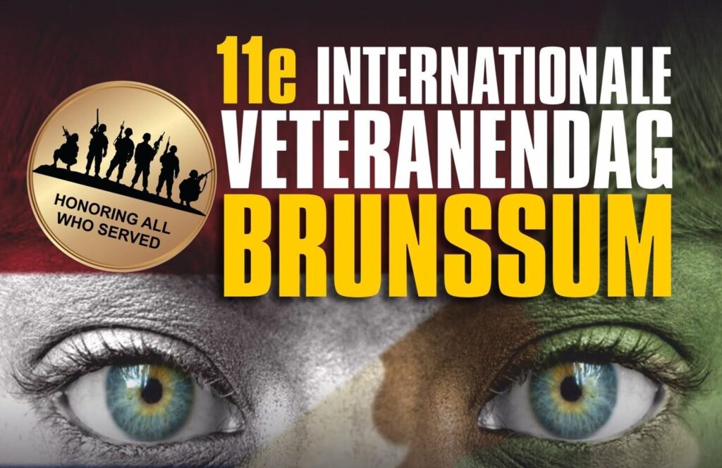 Poster van de 11e Internationale Veteranendag Brunssum met het programma op het Lindeplein.